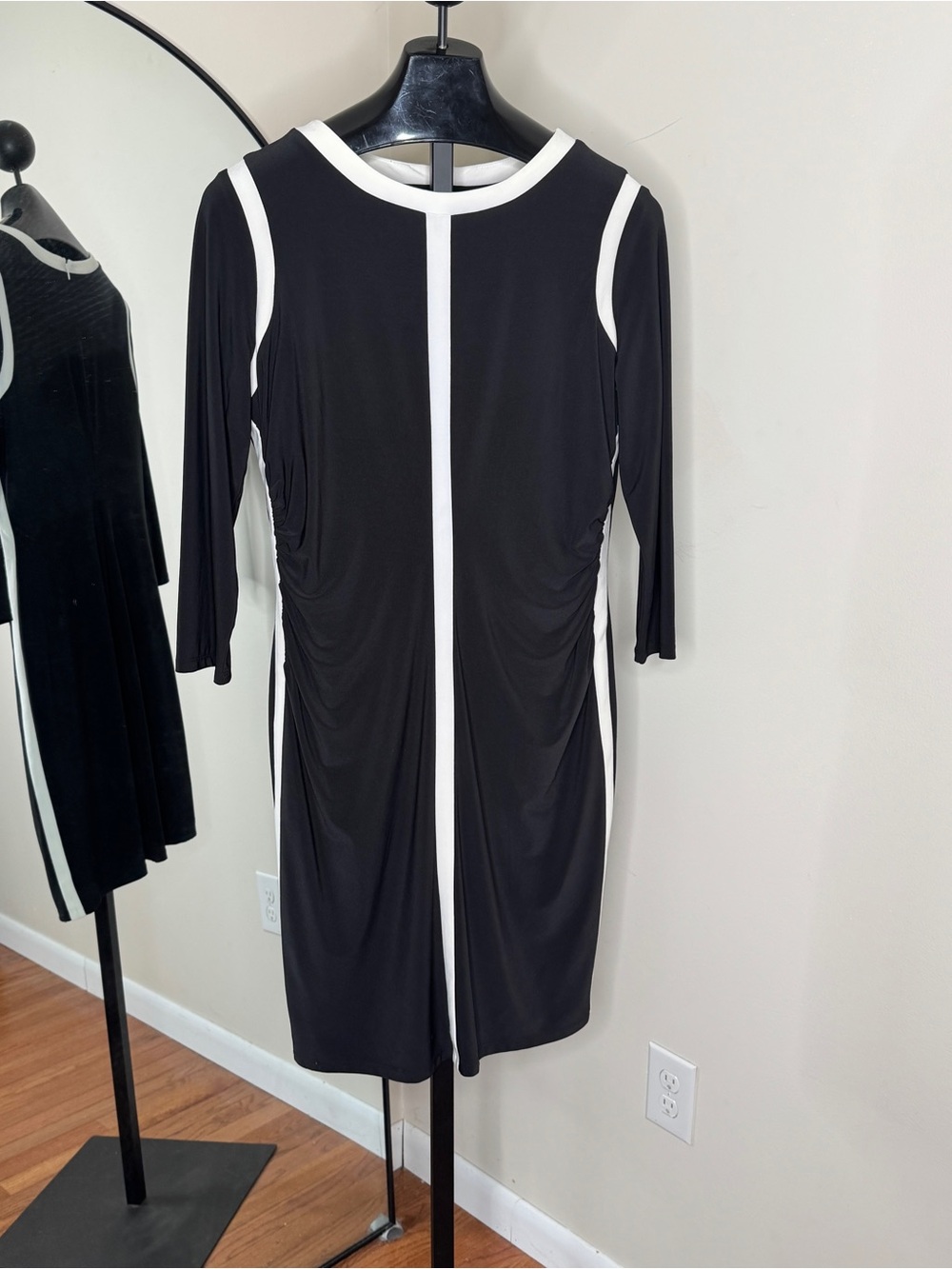 Chaps Jersey Ruched Dress Black White Size Xl